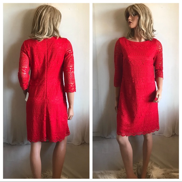NWT ELIZA J. Red Lace Sheath Cocktail Dress - Picture 2 of 8